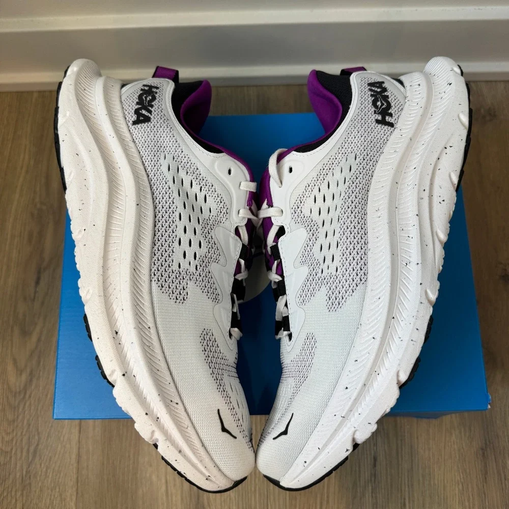 Hoka One One White and Purple Women's Athletic Running Shoes